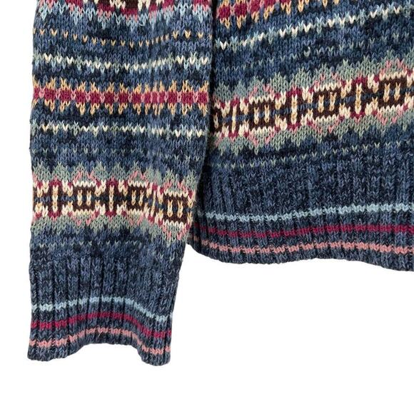 Vintage Y2K Tiara Fair Isle Full Zip Sweater High Neck Blue Pink Medium - Picture 4 of 7